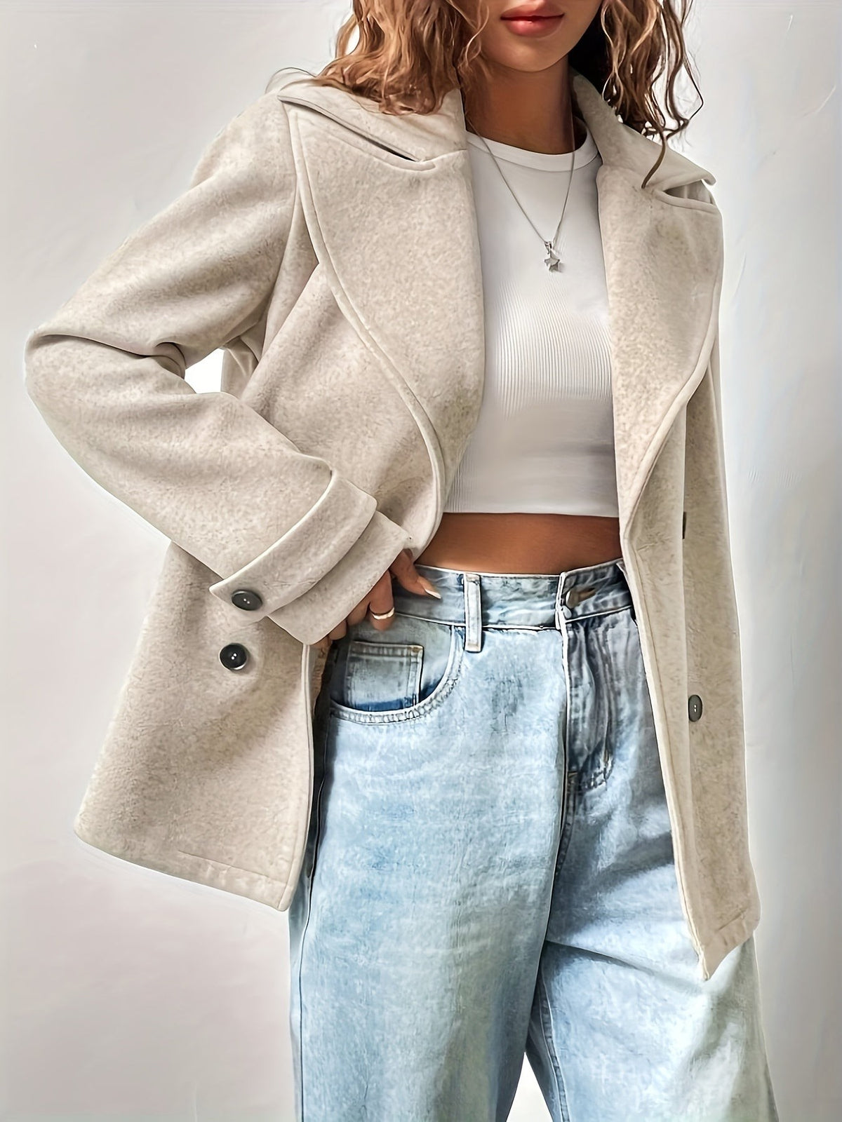 Beige double breasted pea coat