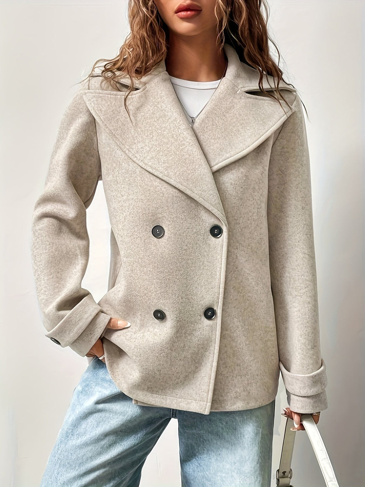 Beige double breasted pea coat