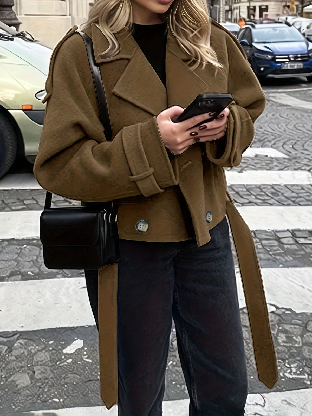 Belted cropped pea coat