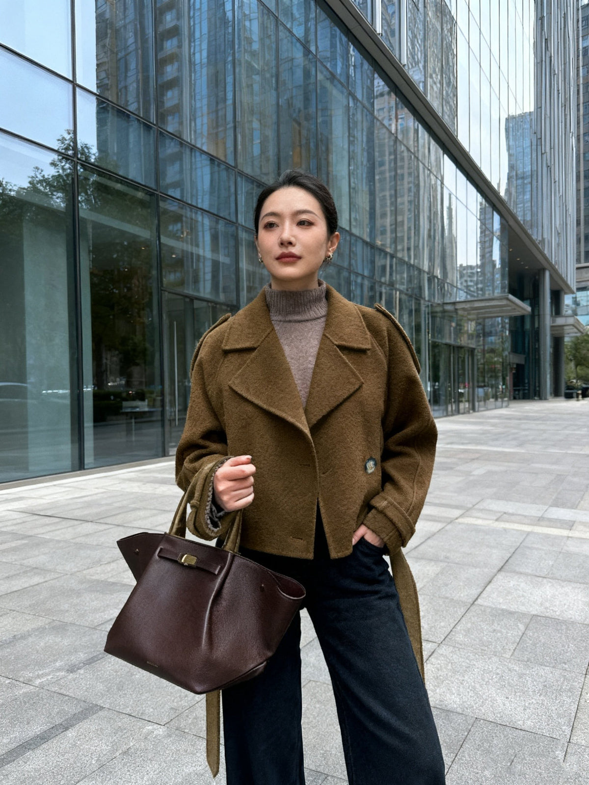 Belted cropped pea coat