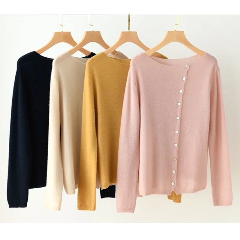 Boat-neck side-button cardigan