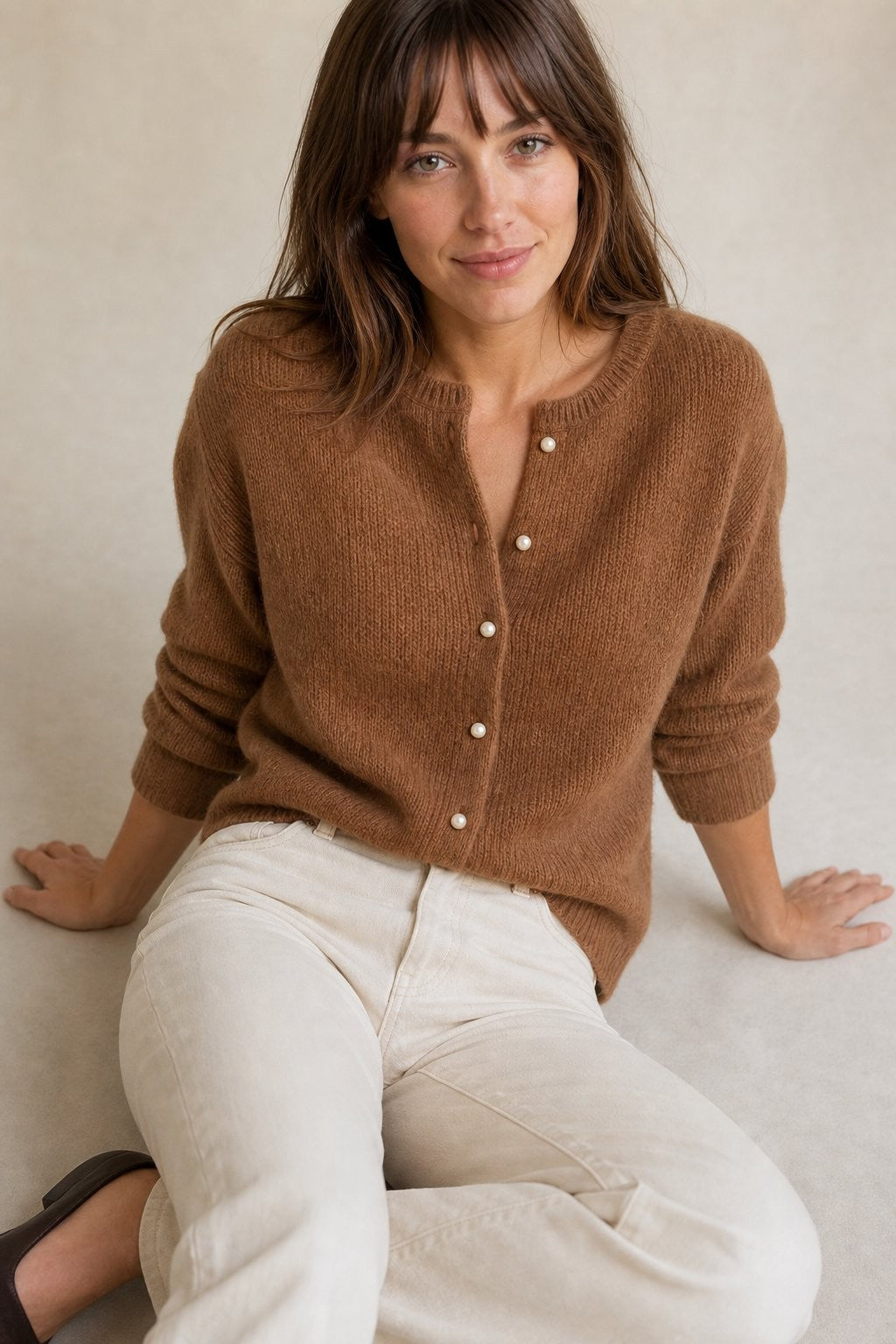 Brushed v-neck button cardigan