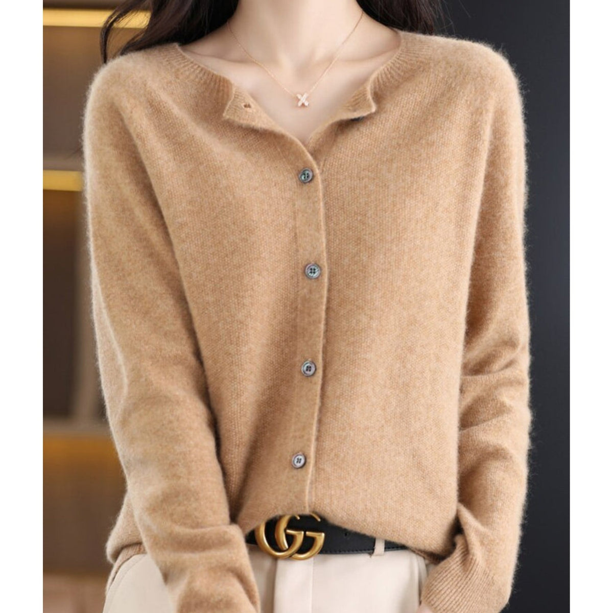 Light Brown button-up knit cardigan