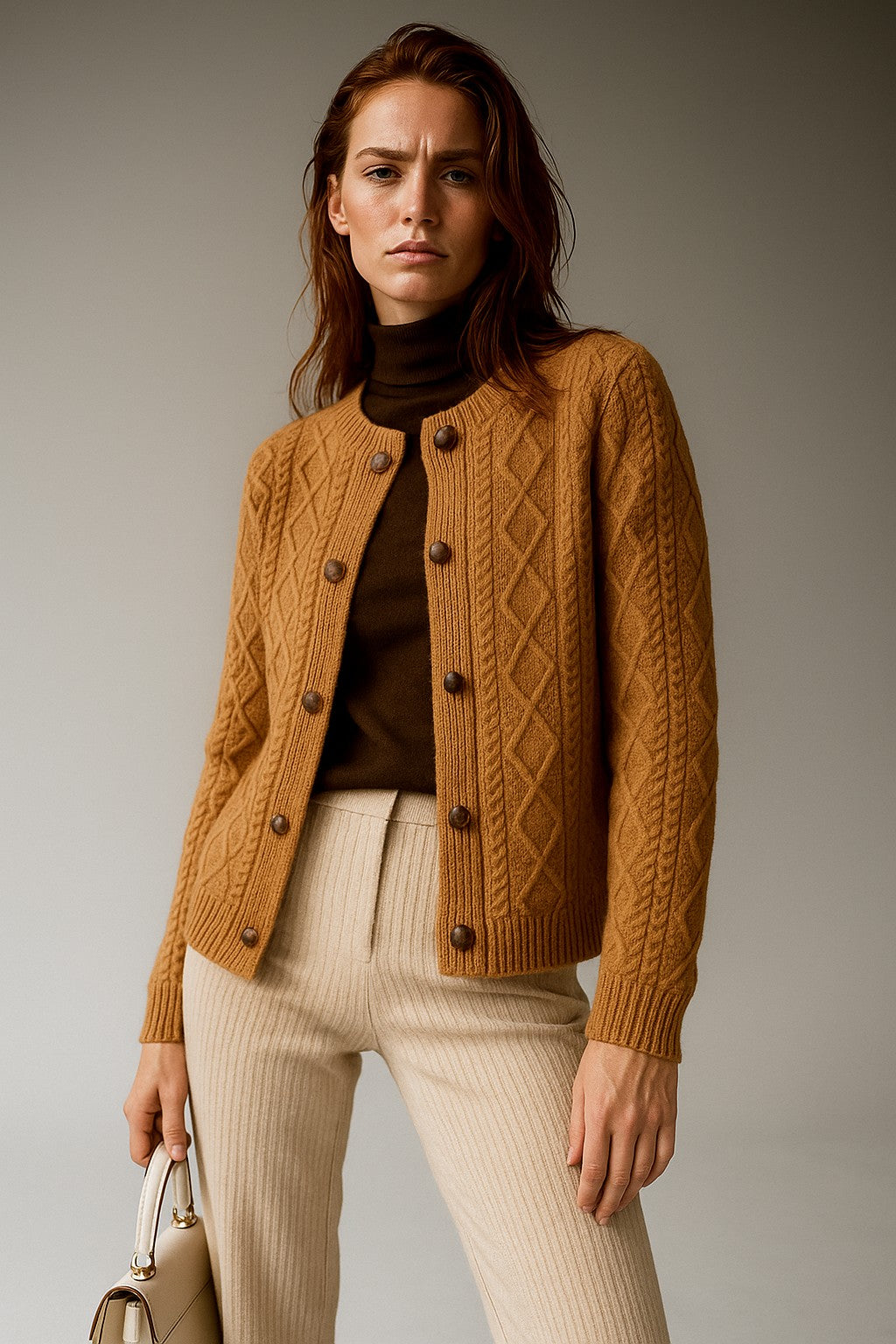 Cable-knit button cardigan