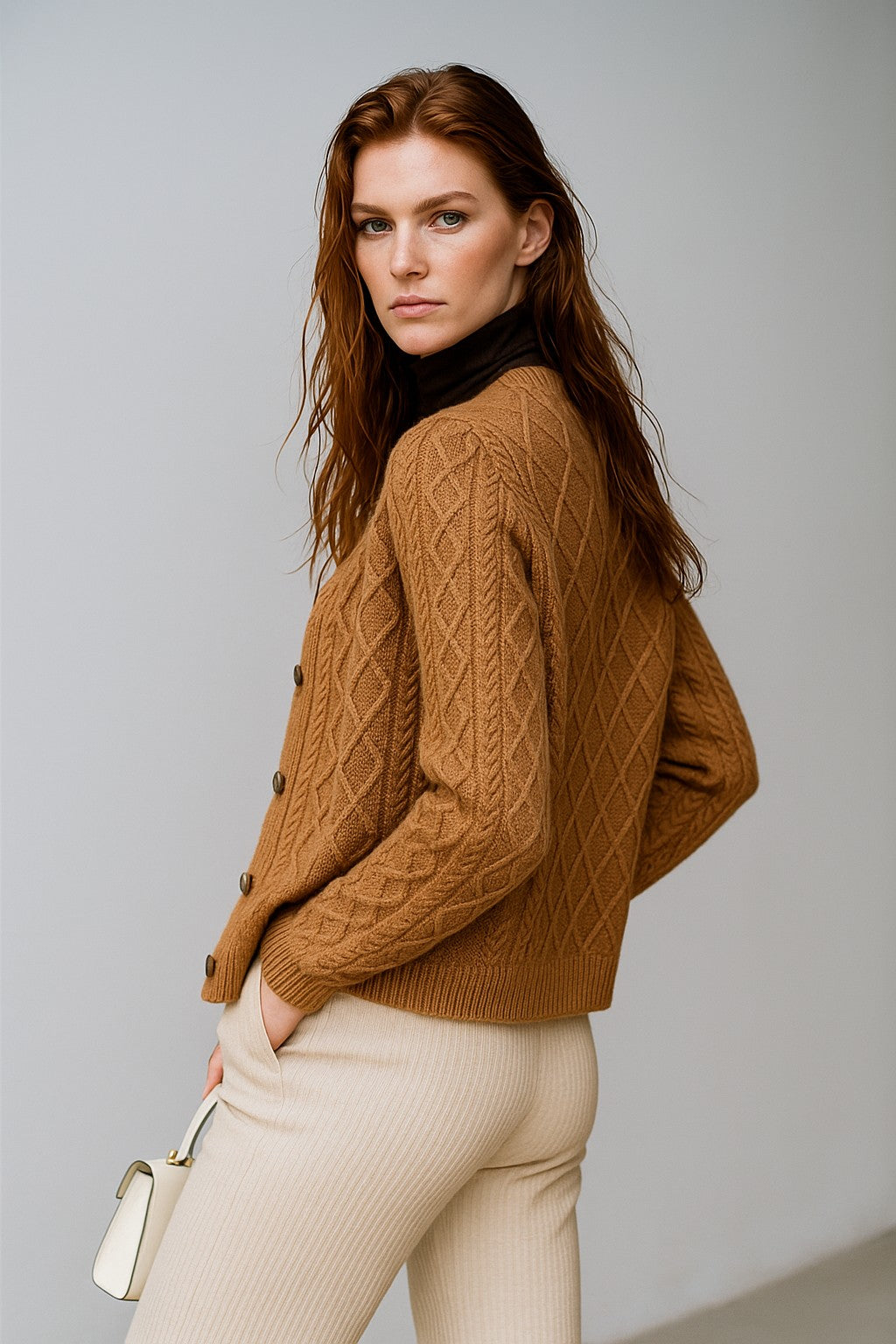 Cable-knit button cardigan