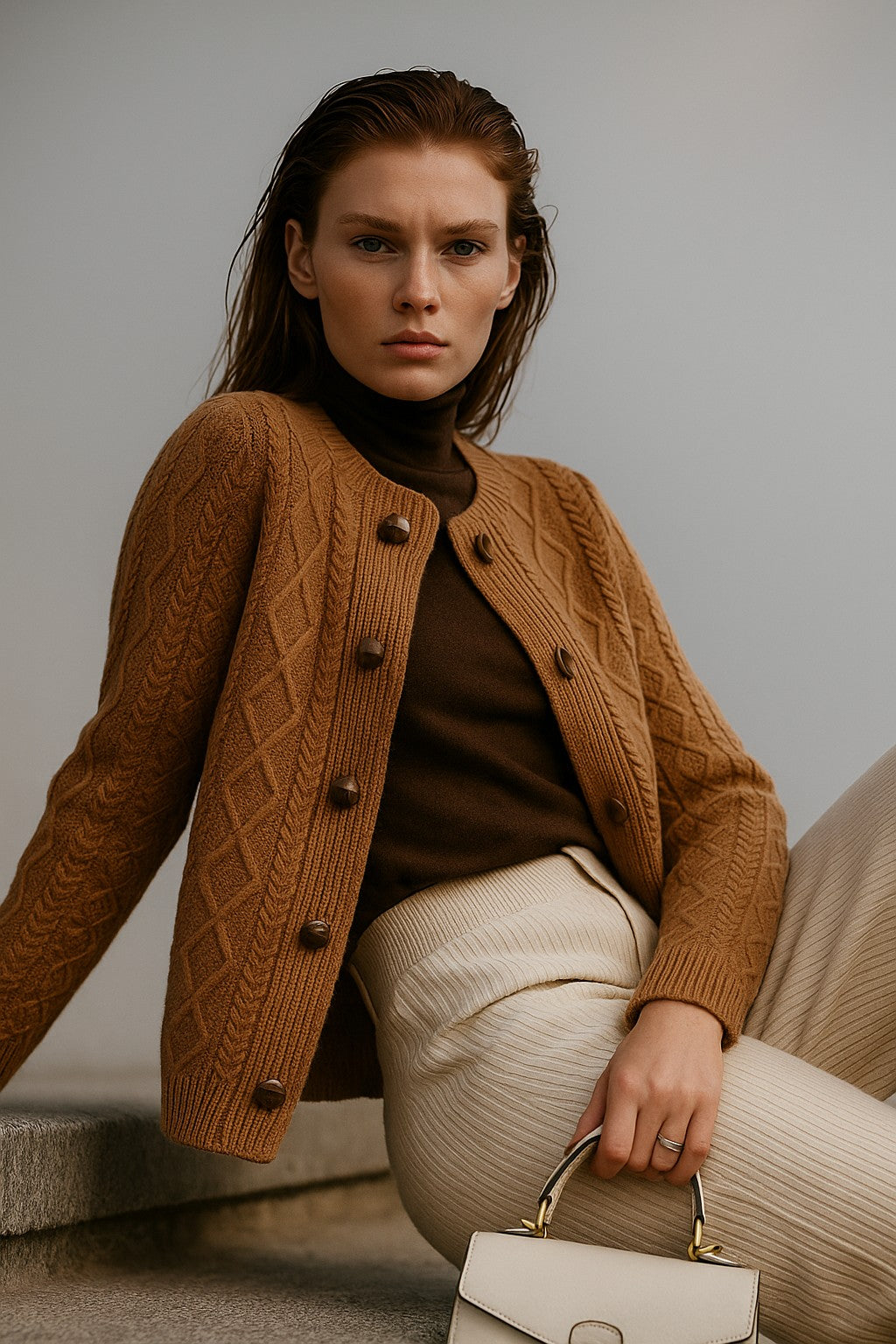Cable-knit button cardigan