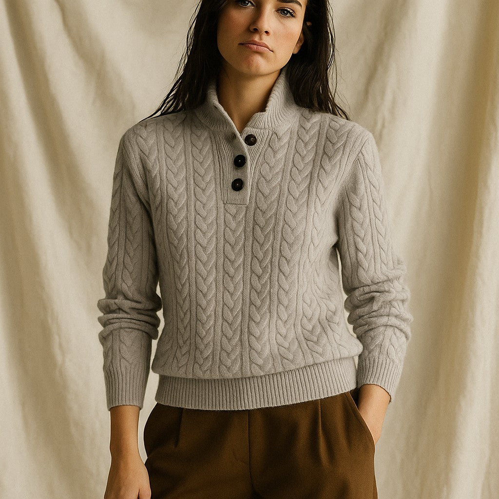 Cable knit button neck jumper
