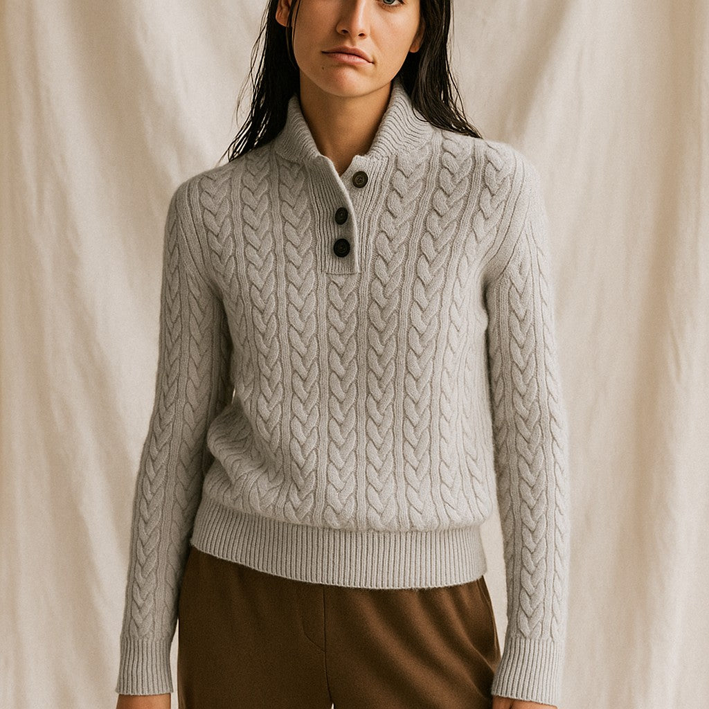 Cable knit button neck jumper