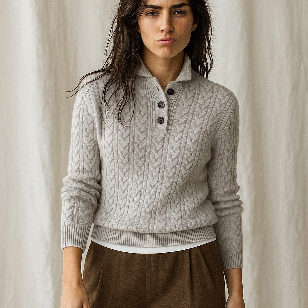 Cable knit button neck jumper