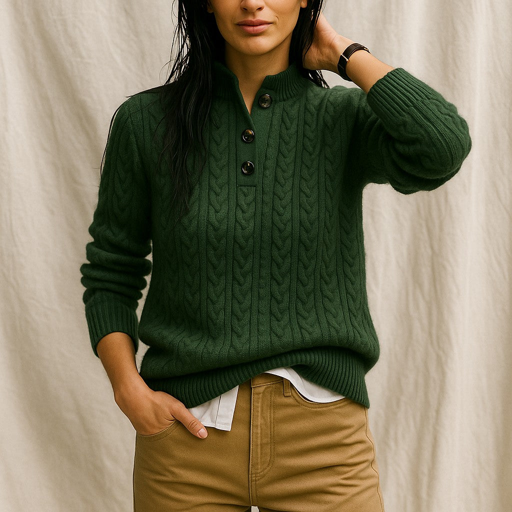 Cable knit button neck jumper