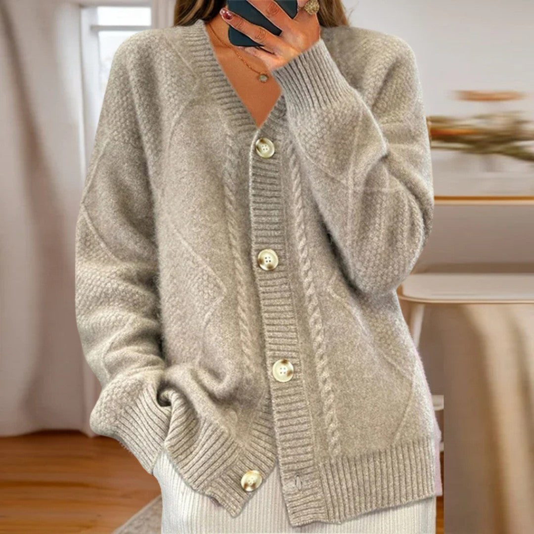 Gray cable-knit cardigan