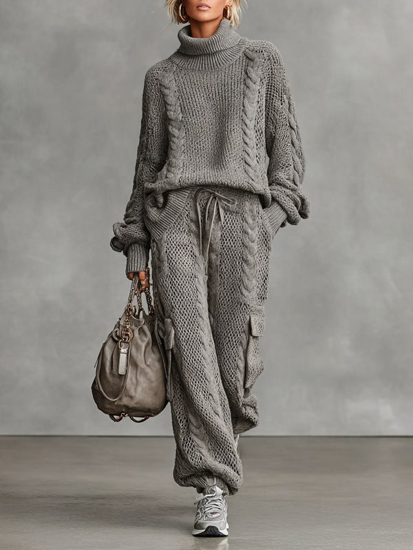 Gray cable knit cargo co-ord set
