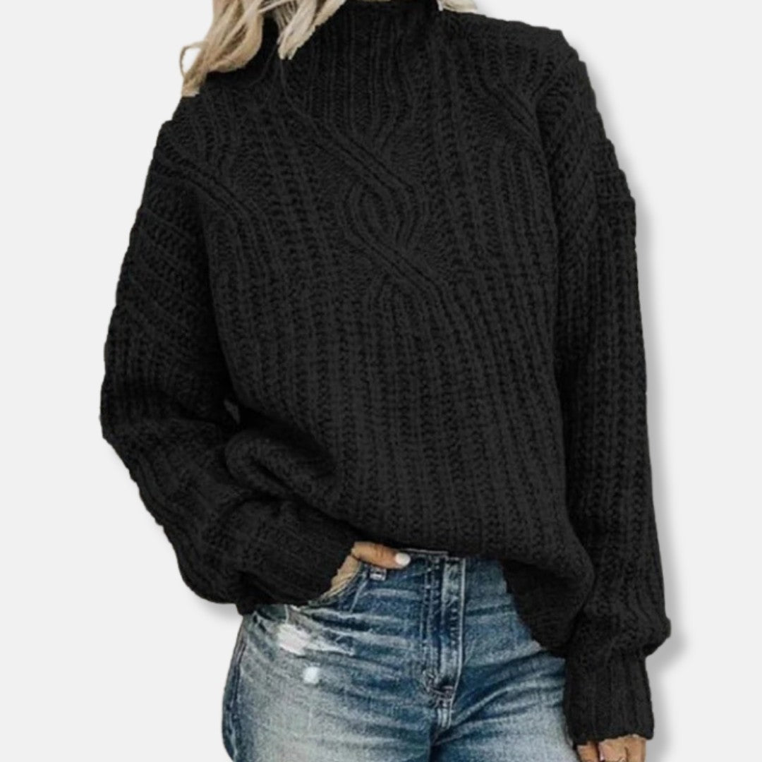 Black cable knit high neck jumper
