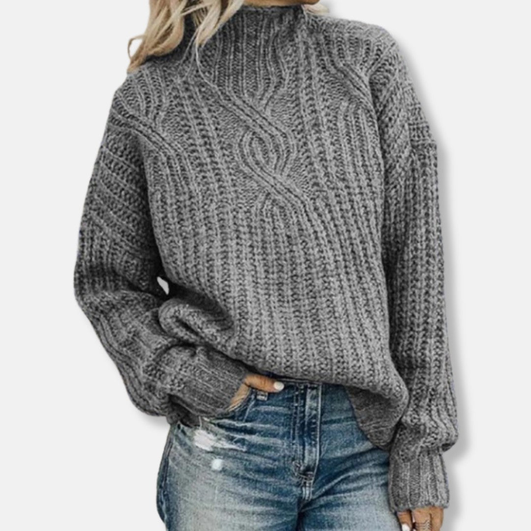 Grey cable knit high neck jumper