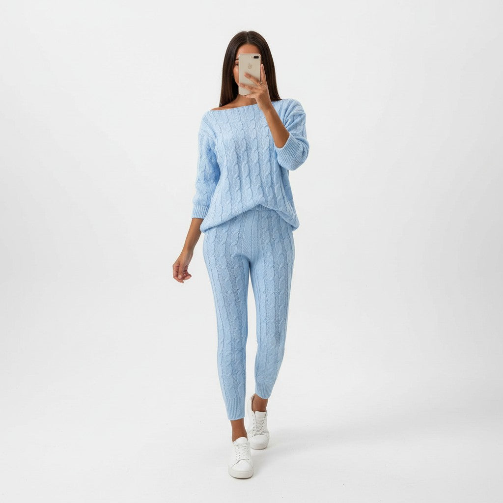 Light Blue cable knit loungewear co-ord