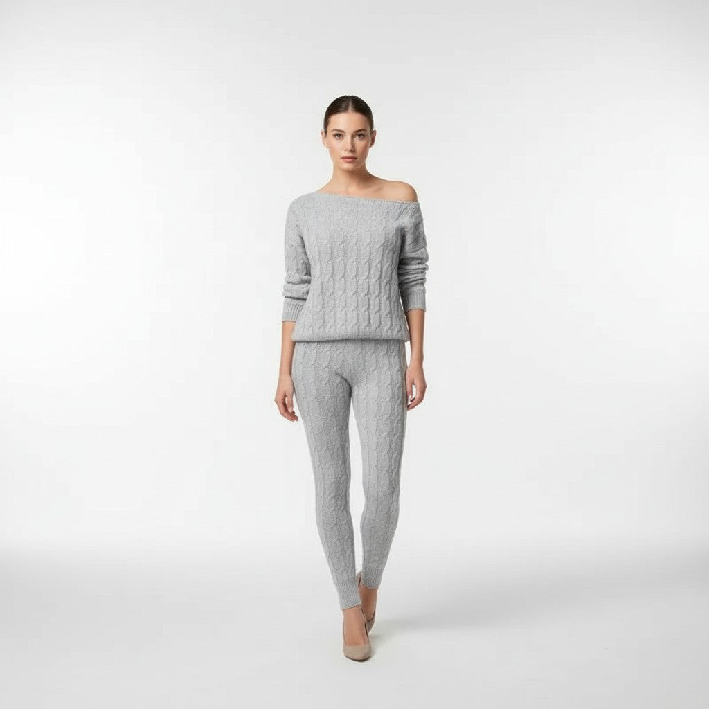 Light Grey cable knit loungewear co-ord