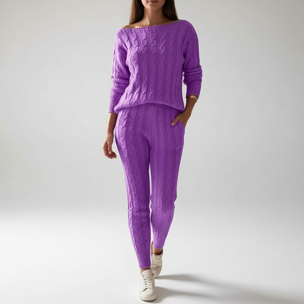 Purple cable knit loungewear co-ord