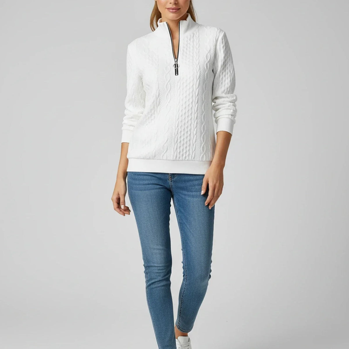 Cable knit quarter-zip jumper