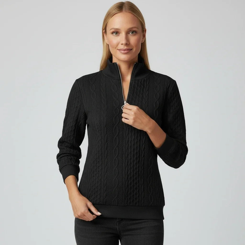 Black cable knit quarter-zip jumper