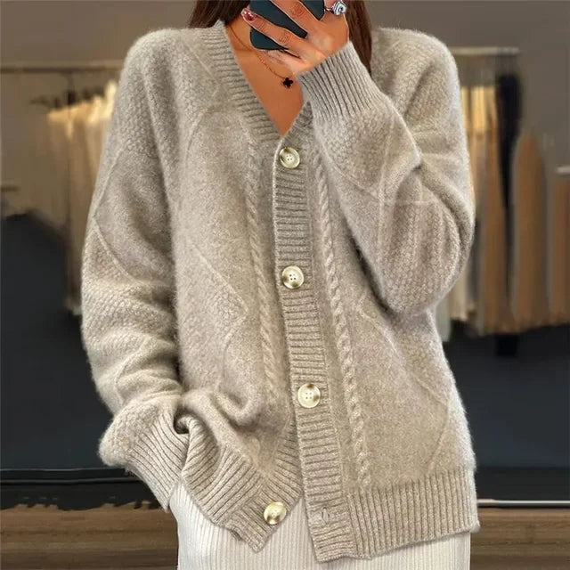Gray cable knit v-neck cardigan