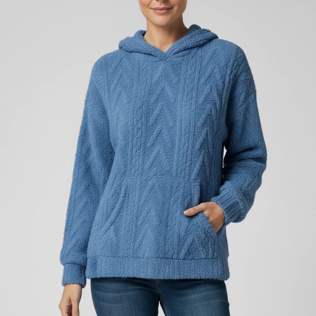 Blue cable textured hoodie