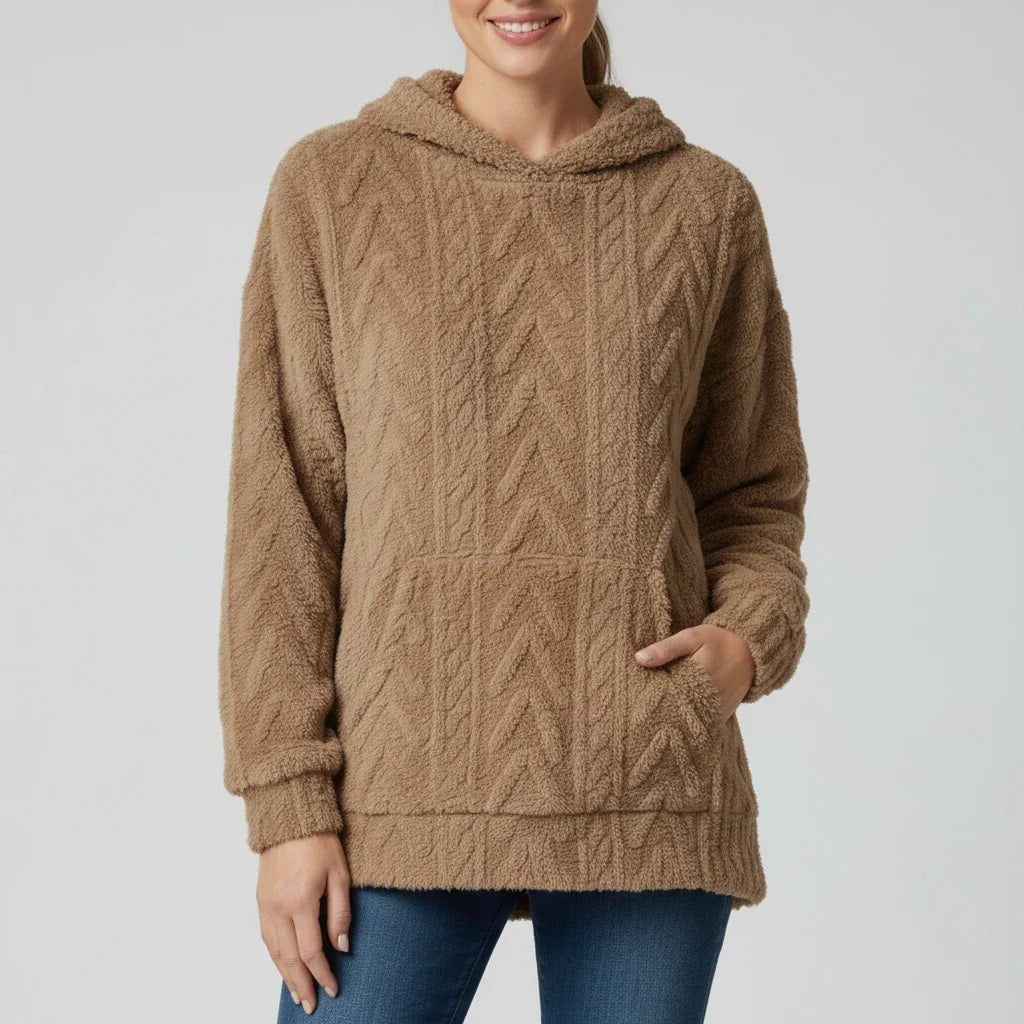 Brown cable textured hoodie