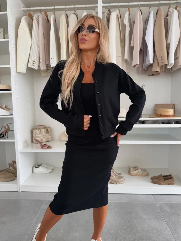 Black cardigan and midi dress set
