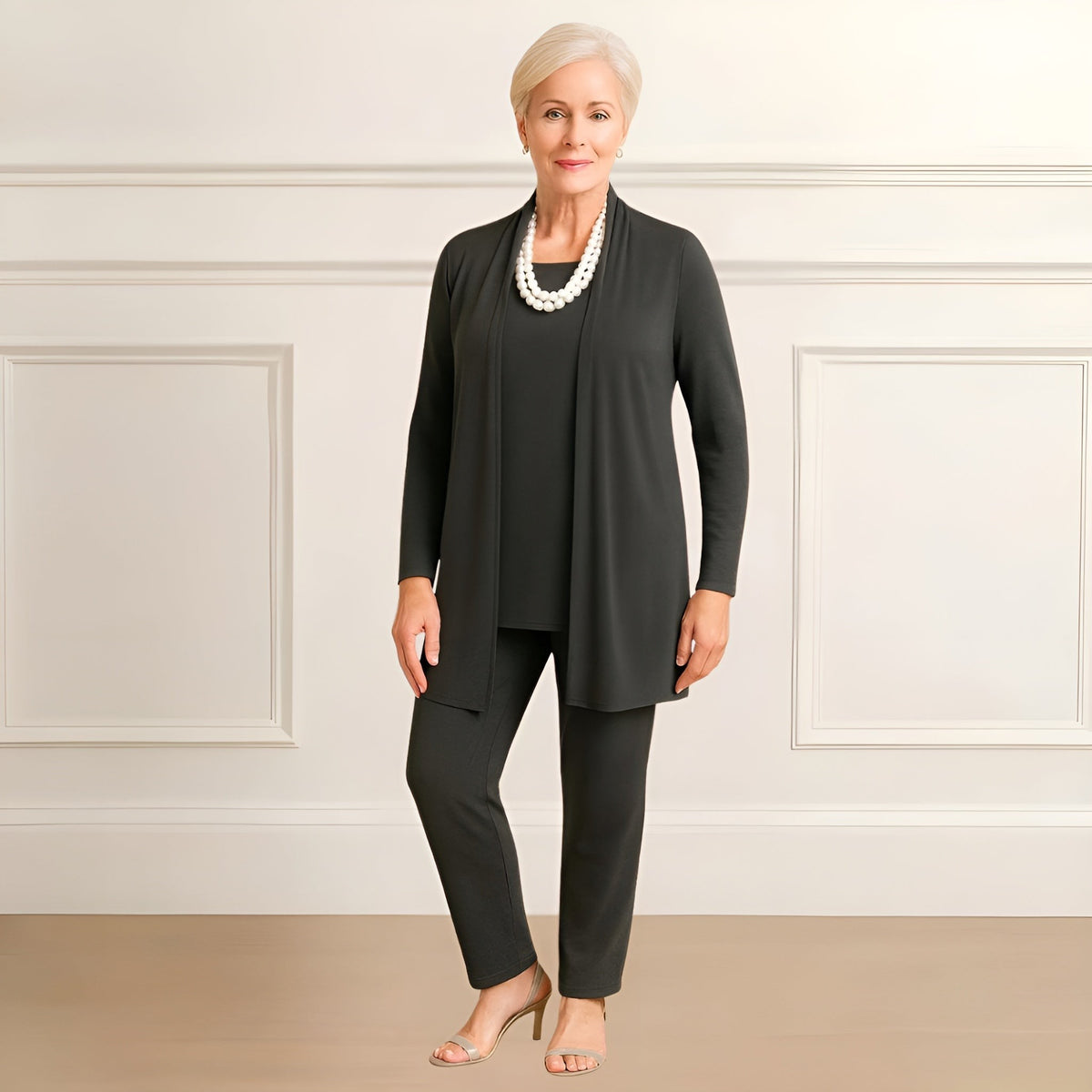 Charcoal Black cardigan, top and trouser set