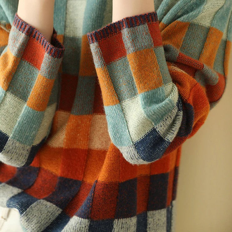 Checkerboard knit jumper