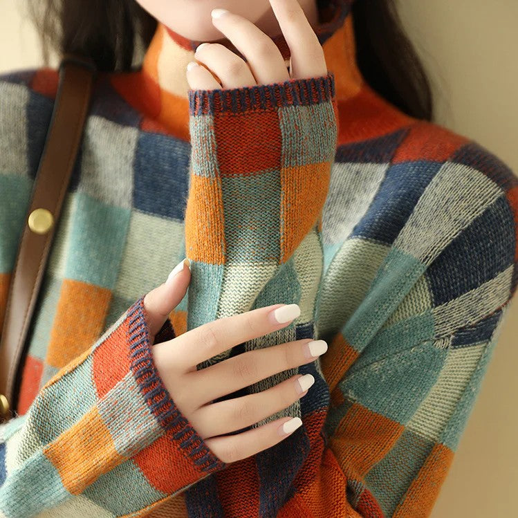 Checkerboard knit jumper