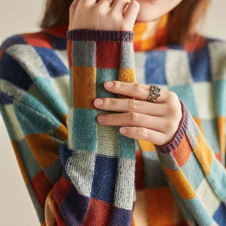 Checkerboard knit jumper