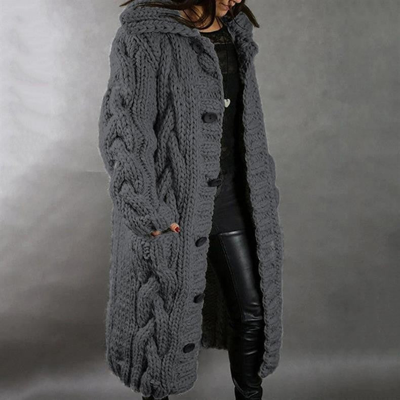 Dark Gray chunky cable-knit longline cardigan coat
