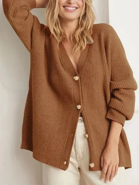 Brown chunky knit button cardigan