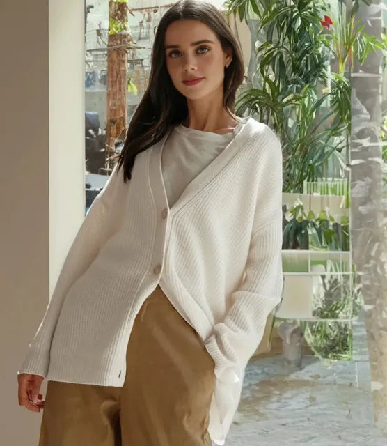 Off-white chunky knit button cardigan