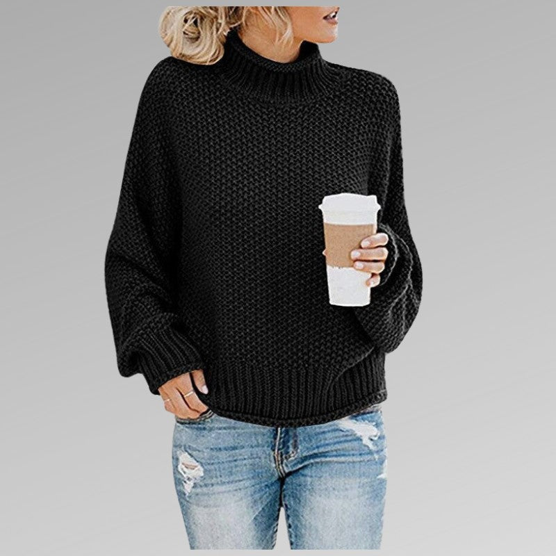 Black chunky knit roll neck jumper