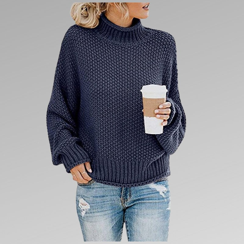 Blue chunky knit roll neck jumper