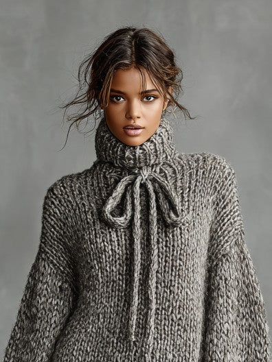 Chunky turtleneck knit mini dress