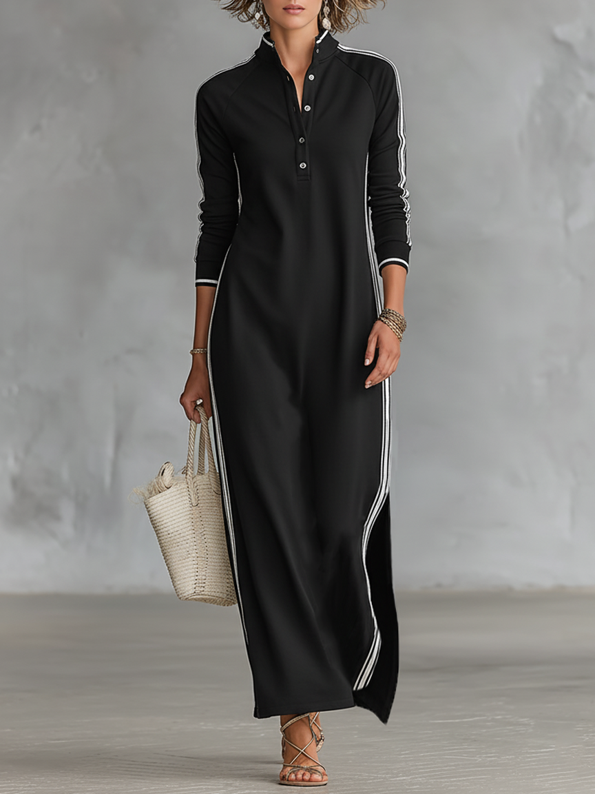 Black contrast trim polo maxi dress