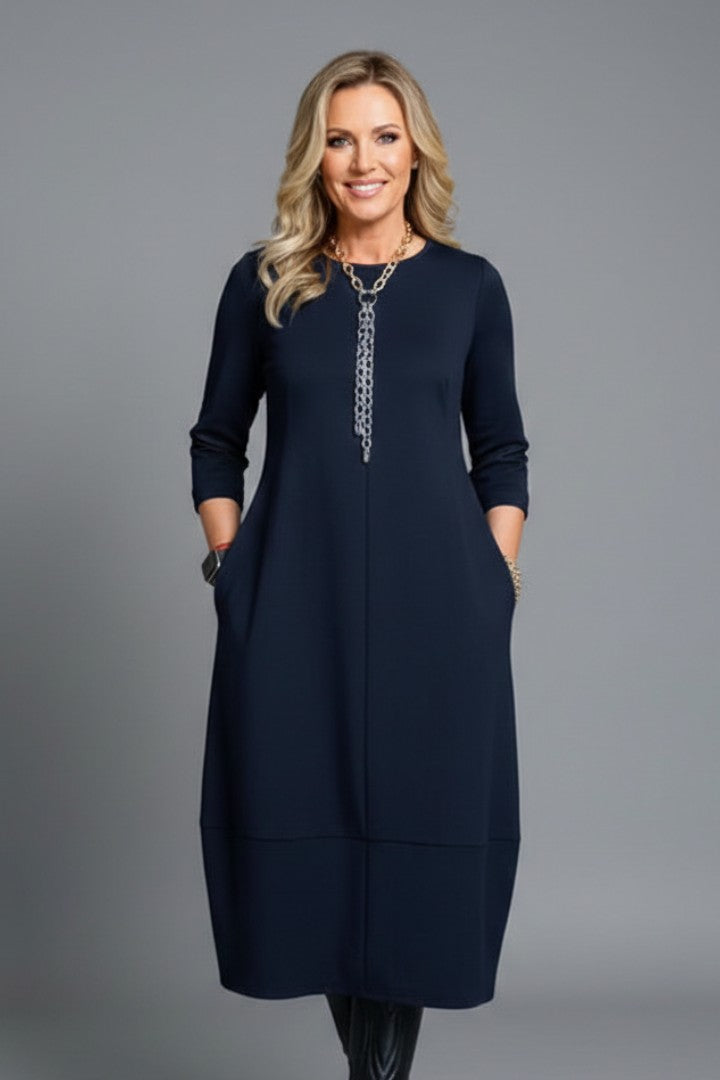 Navy Blue cowl neck cocoon midi dress