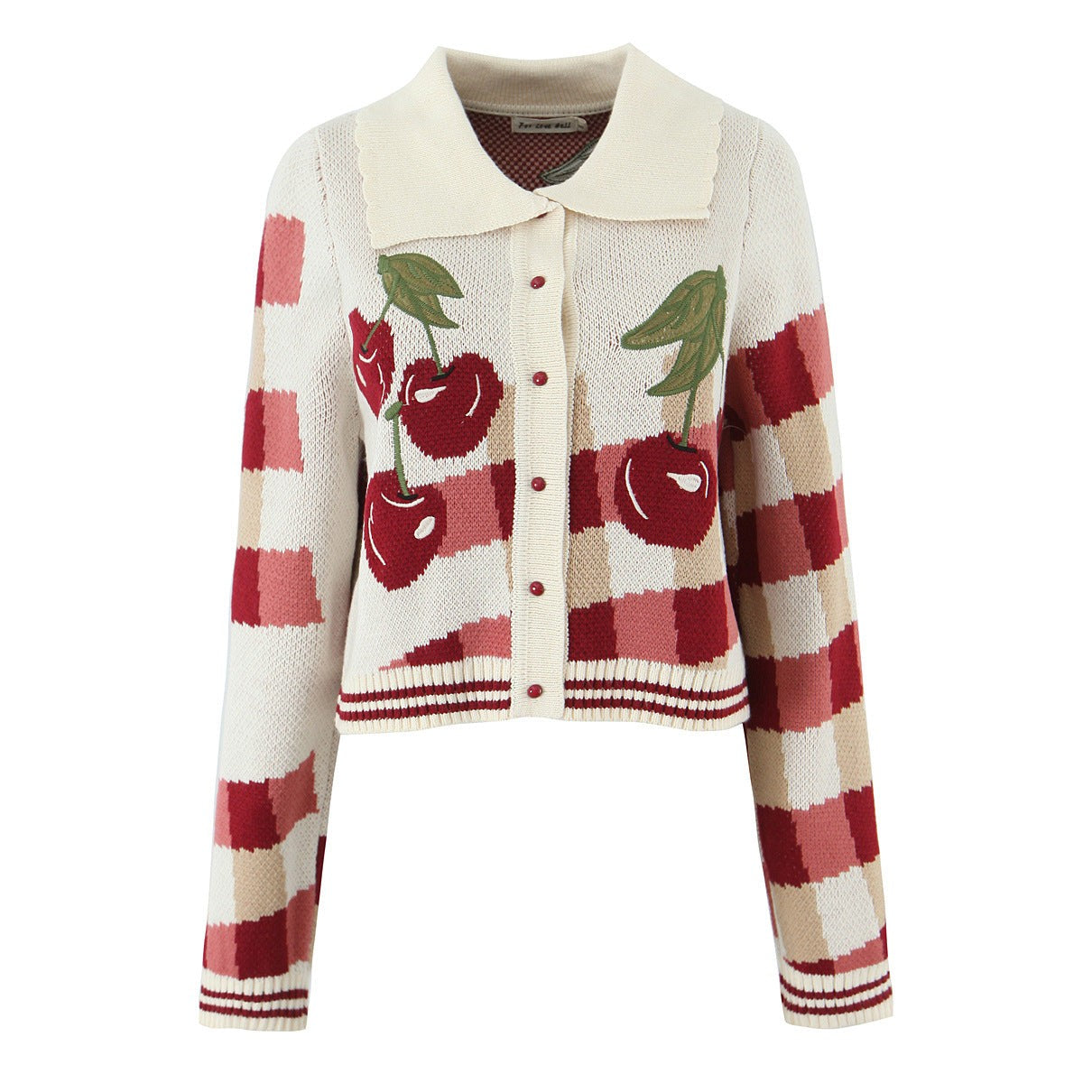 Cropped cherry knit cardigan