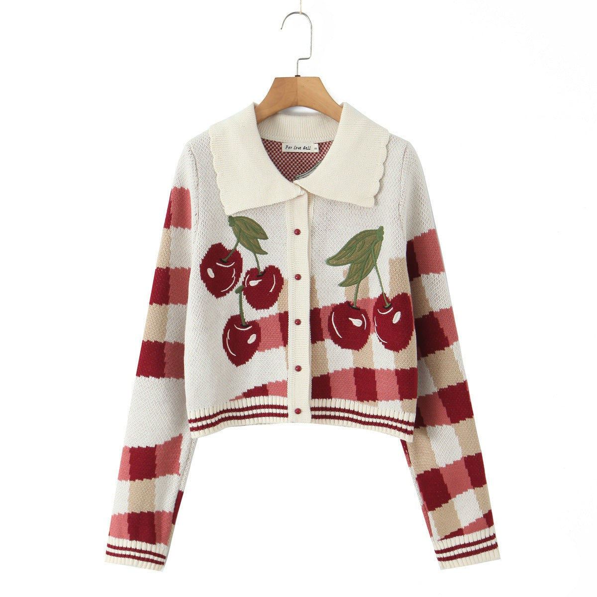 Cropped cherry knit cardigan