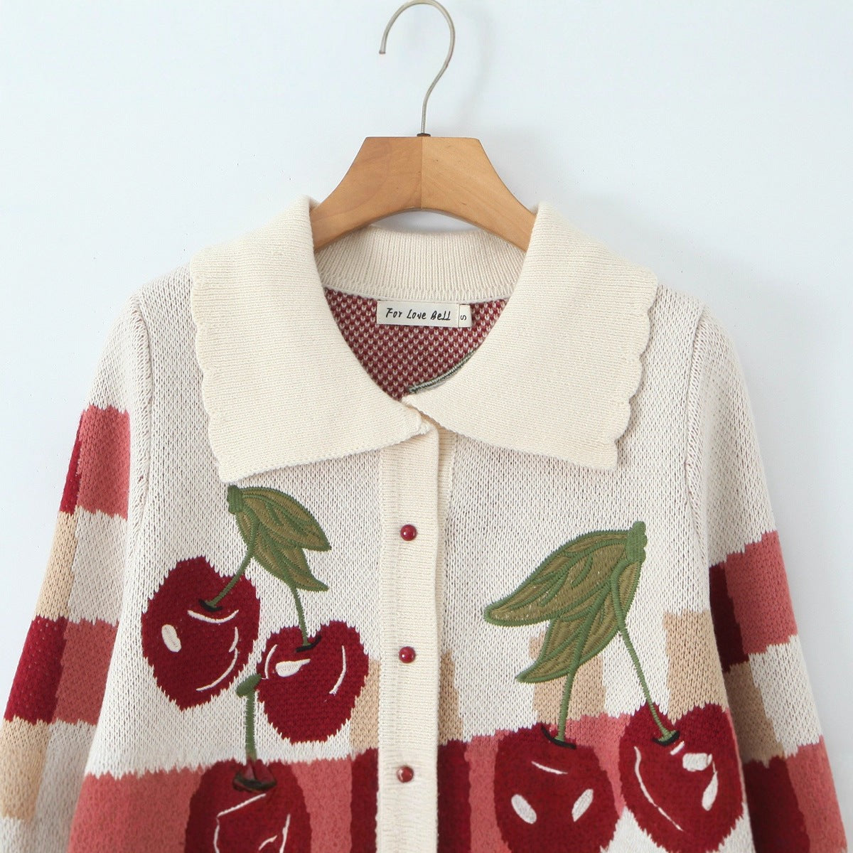 Cropped cherry knit cardigan