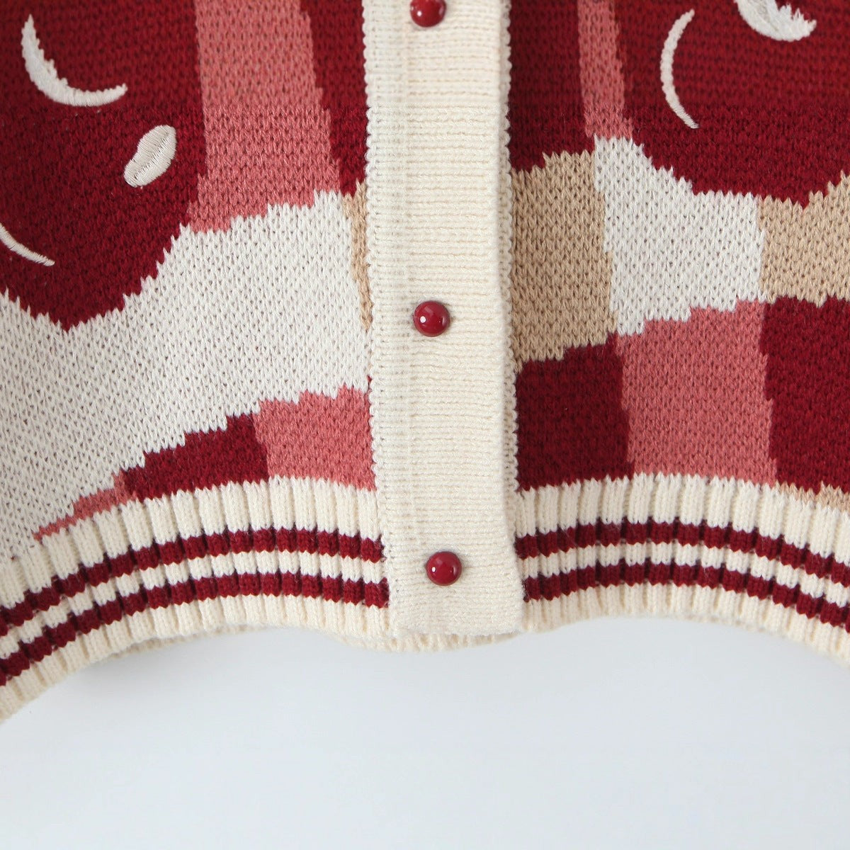Cropped cherry knit cardigan