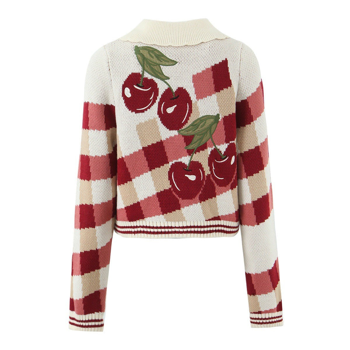 Cropped cherry knit cardigan