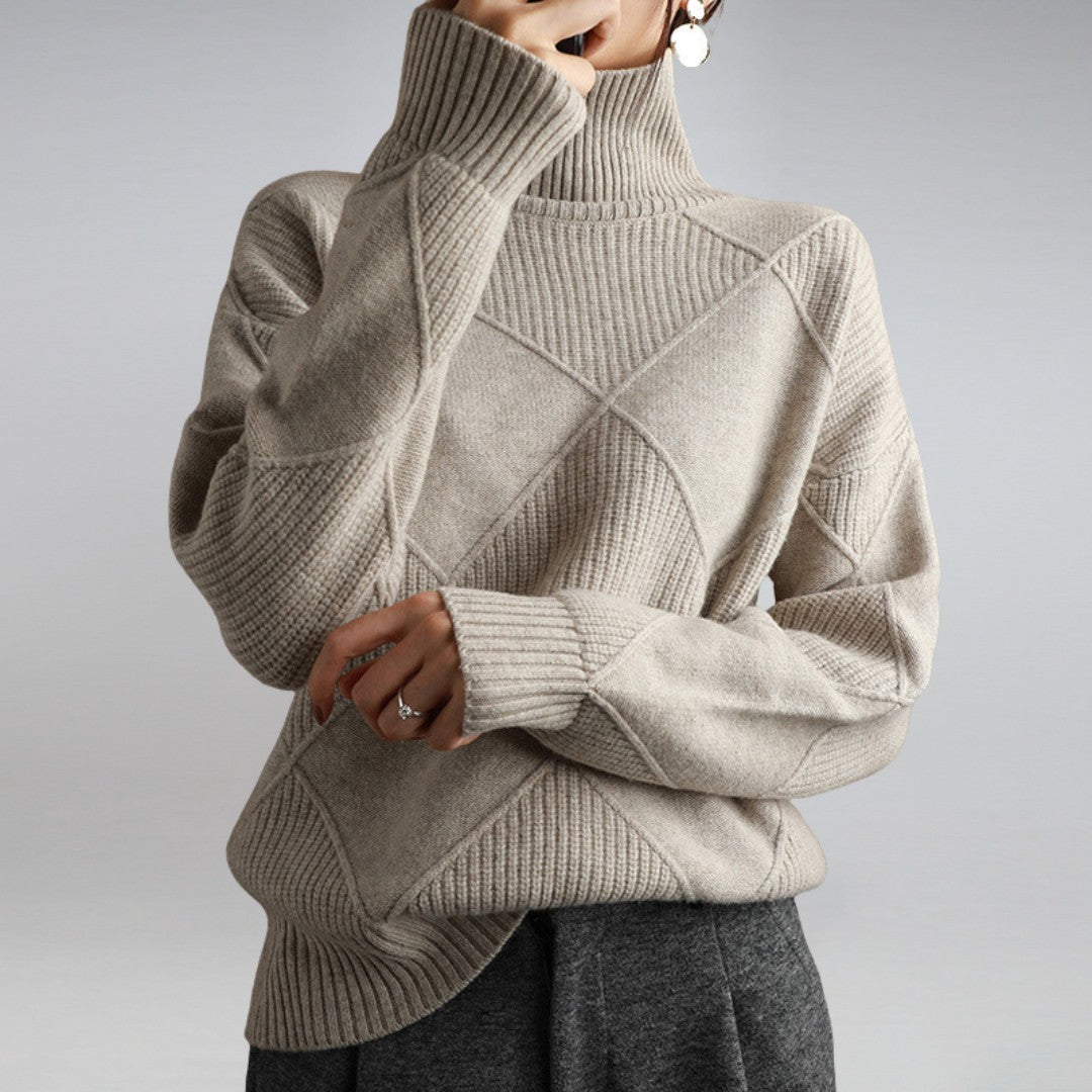 Gray diamond knit roll neck jumper
