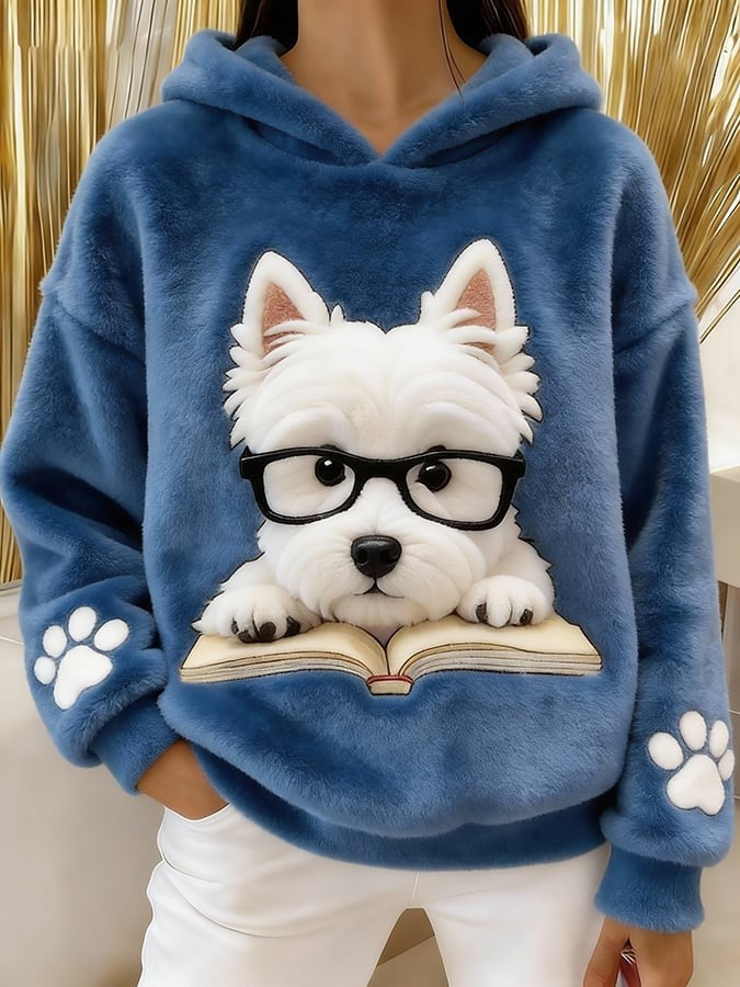Blue dog graphic hooded sweatshirt