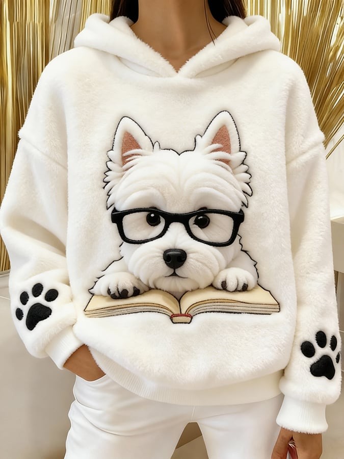 White dog graphic hooded sweatshirt