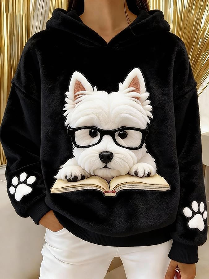 Black dog graphic hooded sweatshirt