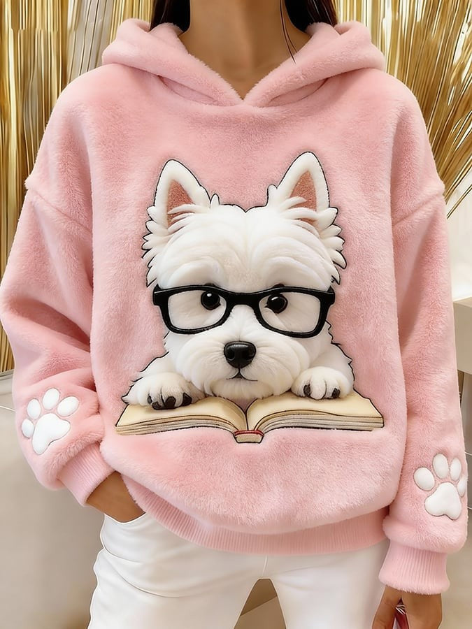 Pink dog graphic hooded sweatshirt