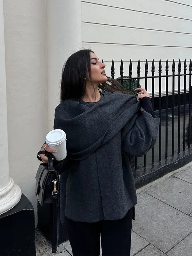 Draped cowl neck poncho